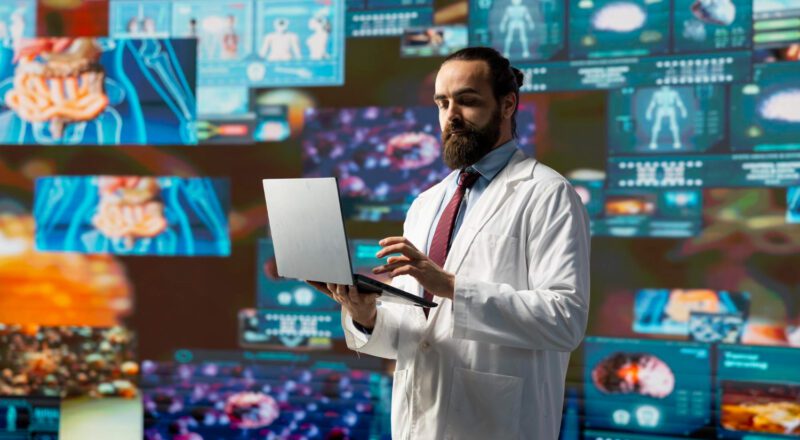 Gráfico representando a análise preditiva na saúde com dados clínicos e gráficos de resultados