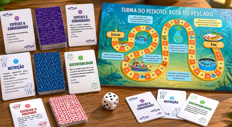 Crianças jogando um jogo educativo sobre ciência do pescado